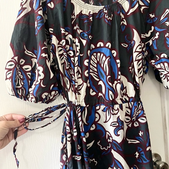 H&M Navy and White Floral Puff Sleeves with Draw String Cinched Waist Maxi Dress - Picture 5 of 11